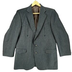 Vtg Tregos Westernwear 44L Blazer Sport Coat Mens‎ Blue Gray Cowboy Jacket USA